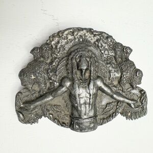Vintage 1981 Bergamot Siskiyou Native American Chief Belt Brass Buckle